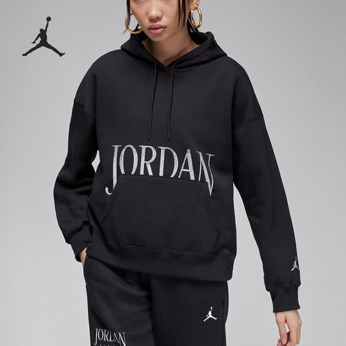 Nike/耐克正品Jordan 女士宽松加绒套头卫衣连帽衫FN5435-010