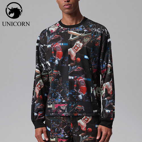 Nike/耐克正品Jordan男士印花针织宽松透气长袖T恤IF1831-010
