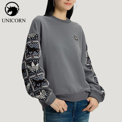 Adidas/阿迪达斯官方正品三叶草女士圆领套头拼接运动卫衣IA8931