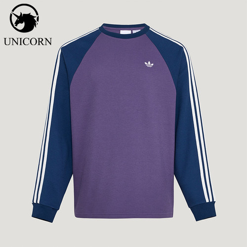 Adidas/阿迪达斯正品三叶草男女休闲华夫格拼接运动长袖T恤KV8868