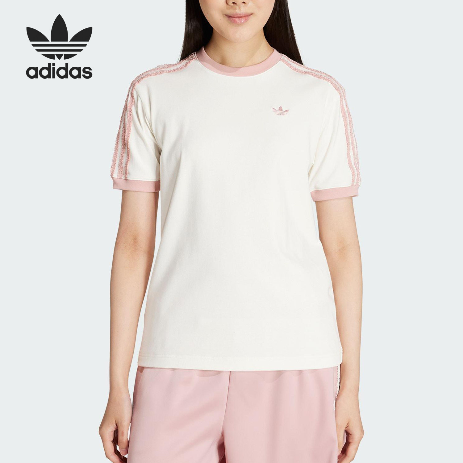 Adidas/阿迪达斯正品三叶草女士针织柔软休闲透气短袖KC8821 - 实物图
