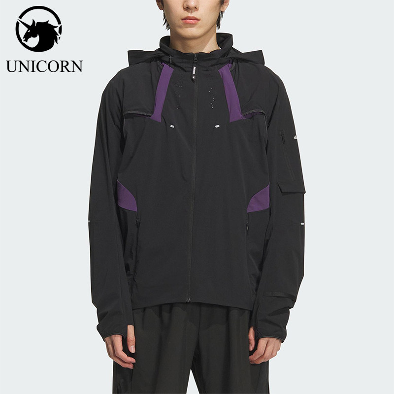 Adidas/阿迪达斯正品新款男黑紫色轻盈经典防风收纳夹克KF4924