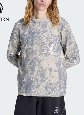 Adidas/阿迪达斯正品三叶草男士休闲圆领套头印花长袖上衣KG6434