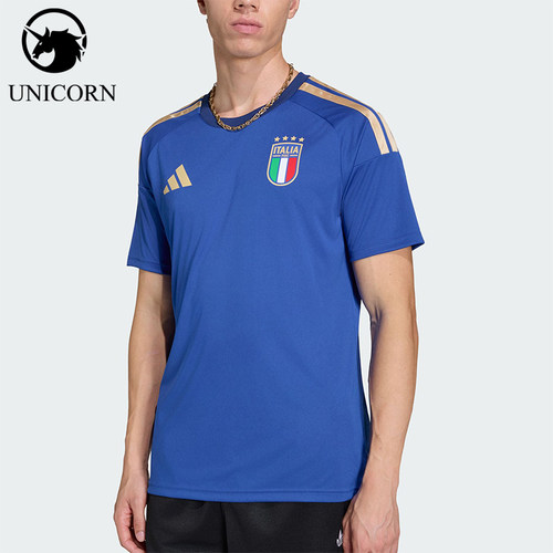 Adidas/阿迪达斯官方正品新款男蓝金色足球运动短袖球衣JY7588