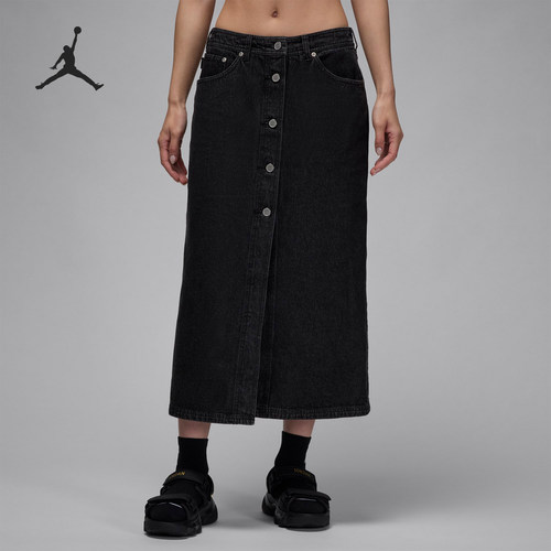 Nike/耐克正品Jordan女士中腰纽扣休闲牛仔半身裙FV7096-010