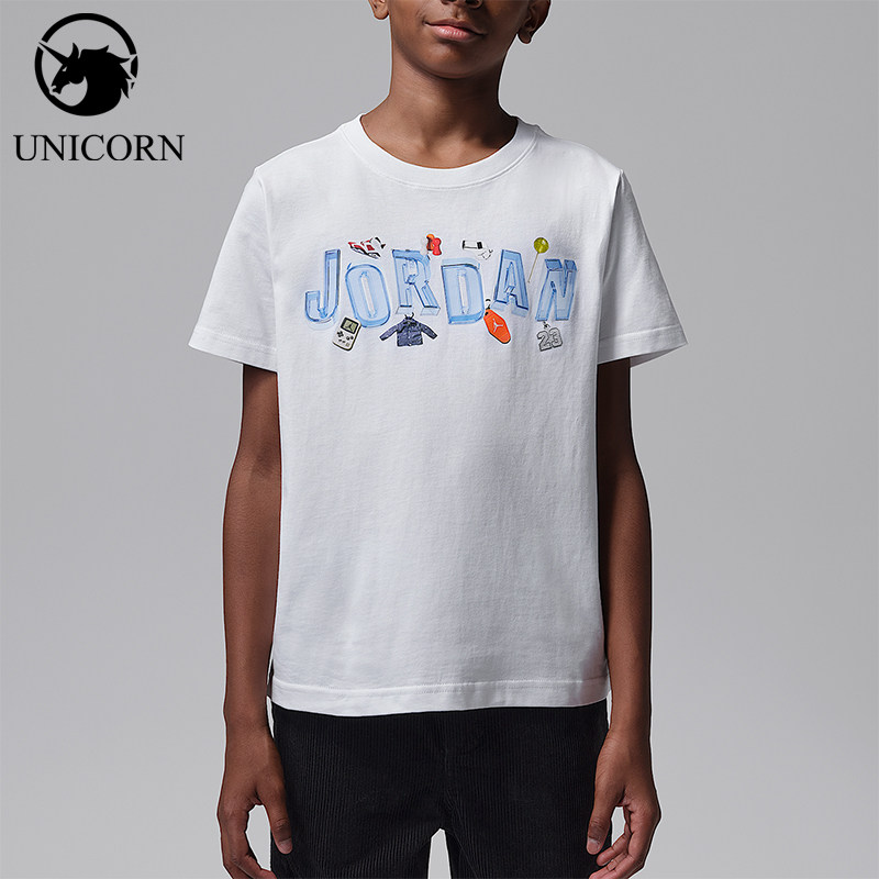 Nike/耐克正品Jordan大童运动90 年代钥匙扣风短袖T恤IW1404-100