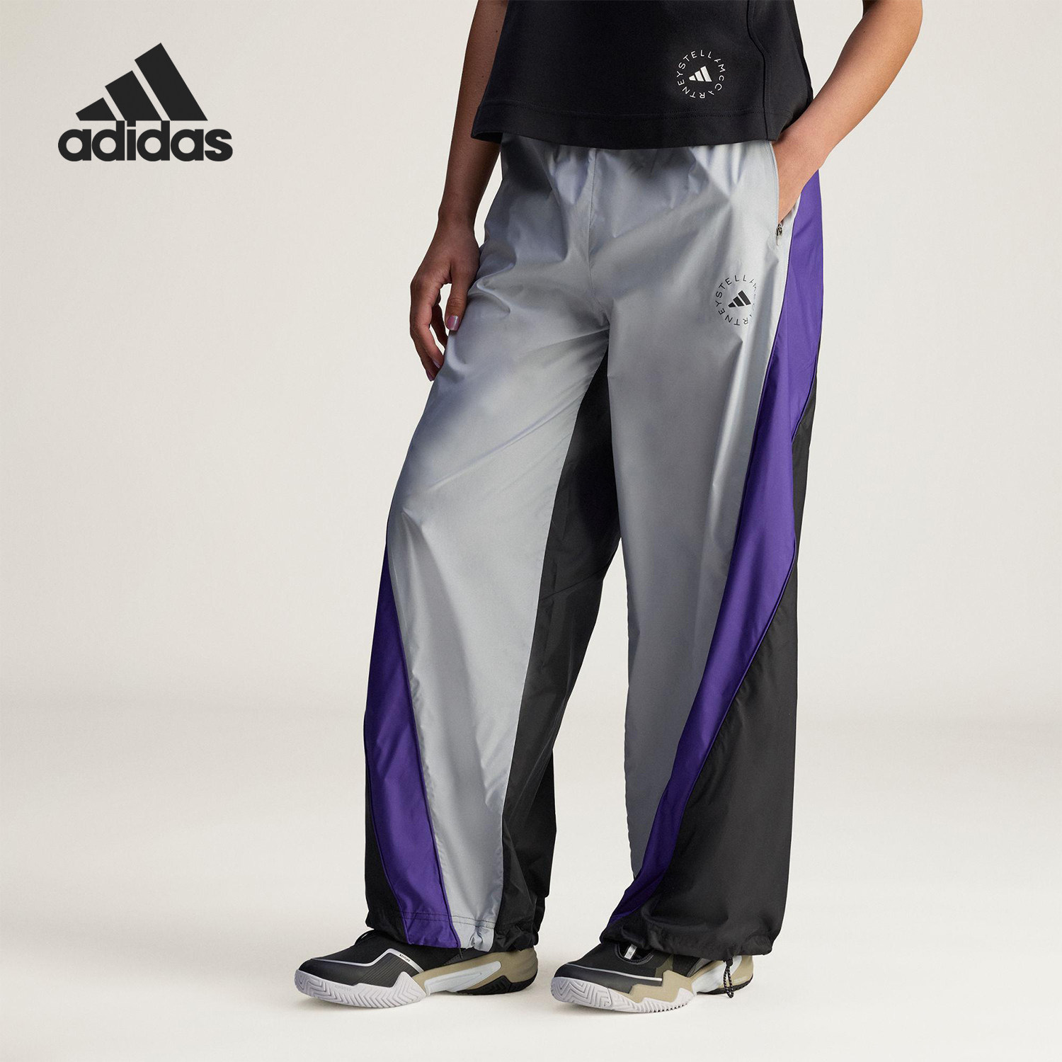 Adidas/阿迪达斯官方正品TRACK PANTS女士梭织宽松拼接长裤JZ7827