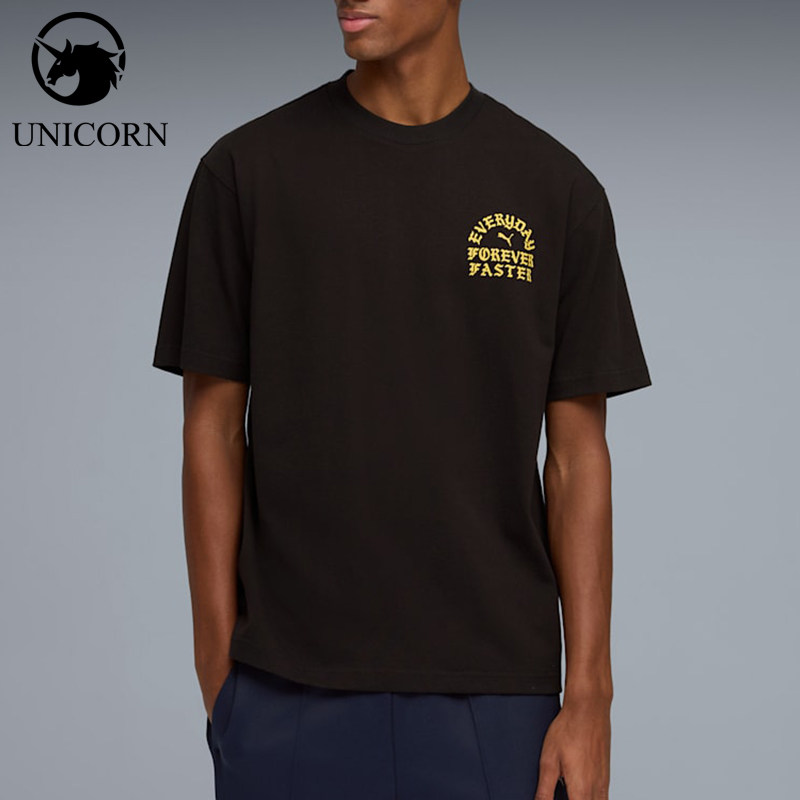 Puma/彪马正品PUMANOWTE新款男黑黄色圆领经典短袖T恤634746-01