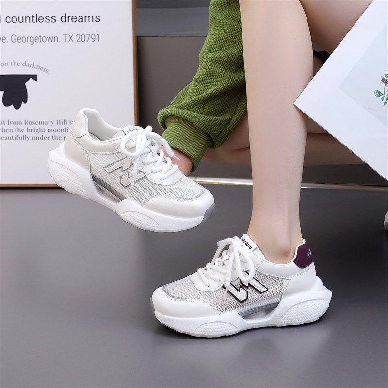 厚底运动鞋女2025年春夏季新款网面透气户外跑步鞋轻巧软底休闲鞋