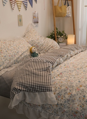 韩式花边床品g套件纯棉公主风床单被套床上用品18米全棉四件套女