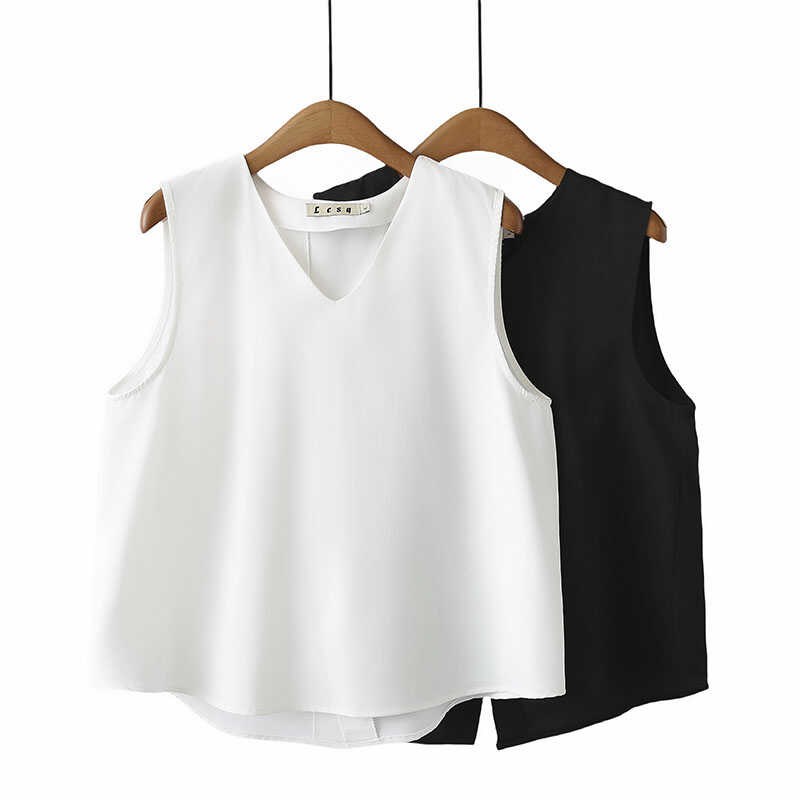 大码女装2024夏季新款纯色简约无袖V领后开叉百搭上衣百搭背心女