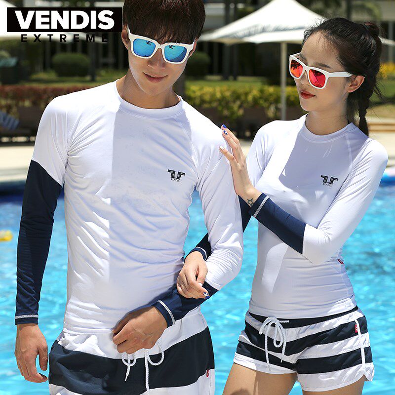 温泉游泳衣潜水服情侣男女u分体长袖保暖防晒冲浪水母衣冬泳圆领