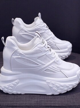 白色老爹鞋女显脚小2024夏季新款1F0公分内增高女鞋网面透气休闲