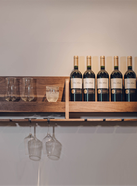 黑胡桃木实木壁挂红酒架简约墙壁置物架餐厅家S用悬挂杯架倒挂架