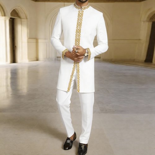 African Men Clothing男士套装非洲服饰刺绣宽松两件衬衫裤子礼服