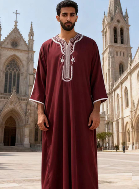 Arba Gown Thobe Dress迪拜长袍男袍宽松大褂摩洛哥刺绣长袍衬衫