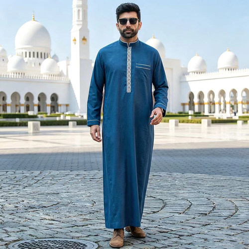 春夏新款立领刺绣宽松男士大袍非洲民族风长衫袍子Arab Long Robe