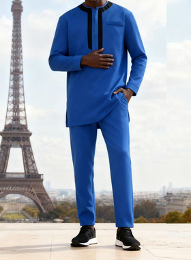 时尚男士套装长袖两件套非洲民族风休闲男装African Kaunda Suits
