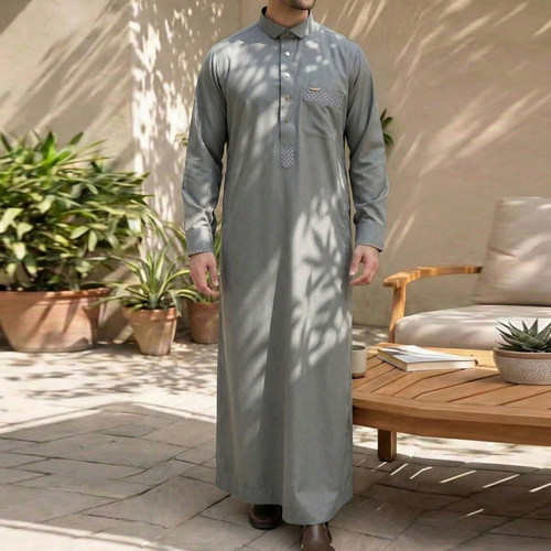African Men ThobeDress摩洛哥男士轻奢翻领宽松长袍民族服饰袍子