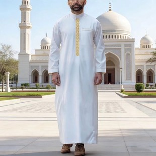 迪拜阿巴亚长袍传统穆斯林男士长袍宽松礼拜袍子中东阿拉伯衬衫