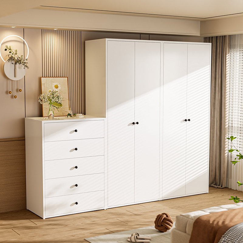 钢制衣柜五斗柜家用卧室收纳储物柜靠墙一体落地简约金属衣架衣橱