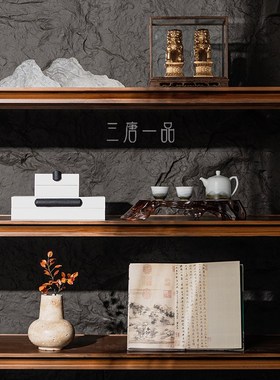 新样板间书房茶室展示柜软装设计师酒店陈列室装饰品