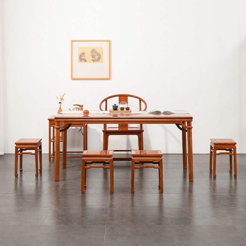 缅甸花梨木茶桌红木功夫茶几中式大长书桌全大果紫檀干泡茶台家用