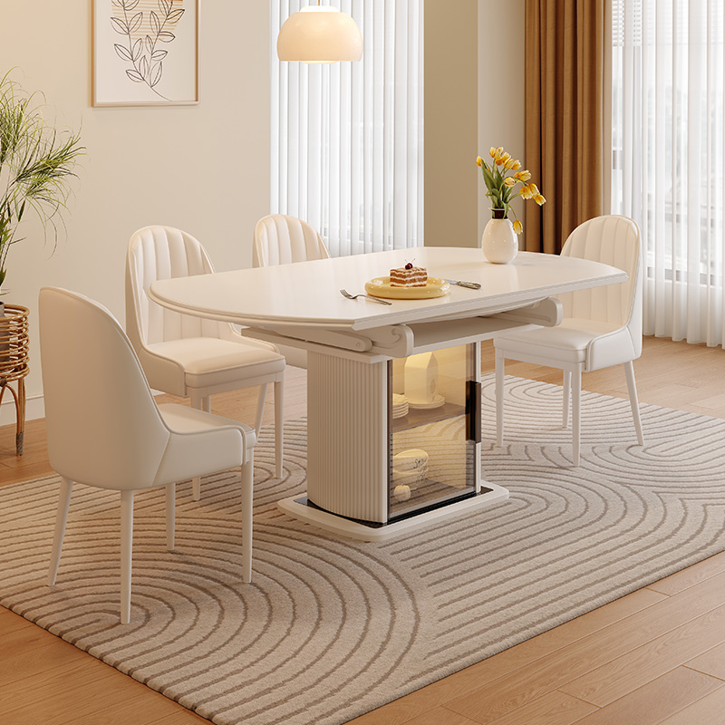 馨佰利岩板餐桌椅2024新款奶油风现代简约小户型家用可伸缩圆饭桌