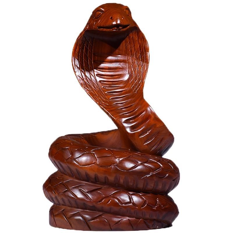 梨木雕蛇实木十二生肖木制蛇眼镜蛇家居客厅装饰红木工艺品