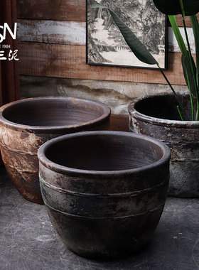 御三泥陶瓷大水缸鱼缸斑驳复古做旧仿青铜庭院门海酒店民宿室外缸