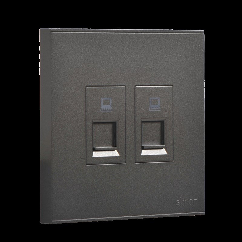 西蒙开关插座E6荧光灰双电脑插座电脑网络面板 双口网线插座面板