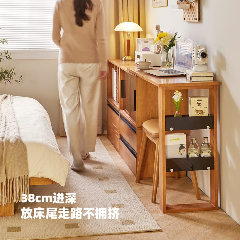 实木梳妆台斗柜一体简约现代化妆桌收纳柜转角书桌卧室伸缩床尾柜