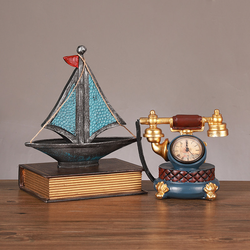 创意家居客厅电话欧式复古书柜酒柜玄关摆设咖啡店铺装饰品