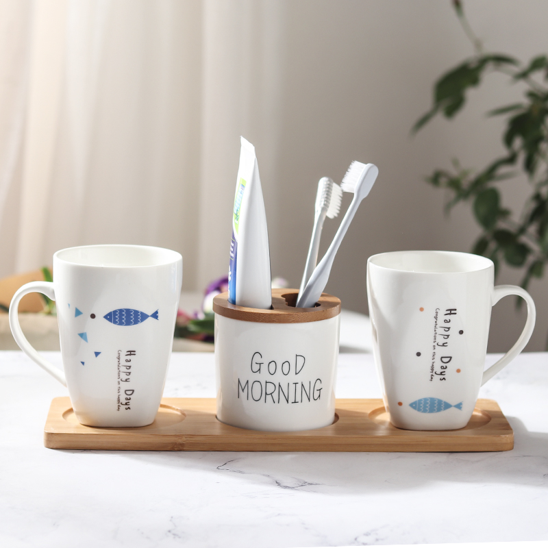 洗漱杯套装刷牙杯子漱口杯情侣陶瓷一对牙刷杯简约创意 韩国 欧式