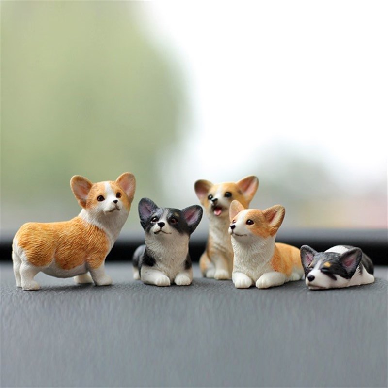 迷你柯基车载摆件 治愈系仿真小动物模型可爱in风汽车内狗狗饰品