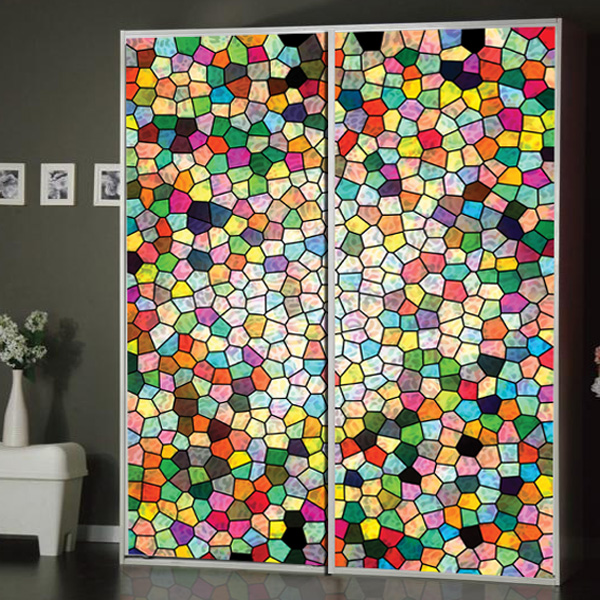 欧美彩色窗户贴 彩绘艺术磨砂玻璃贴膜复古教堂玻璃衣橱柜门贴纸