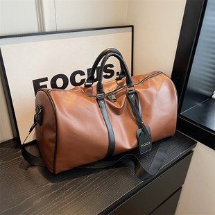 高质感软皮革旅行包男士手提行李包大容量健身包单肩斜挎旅游包女