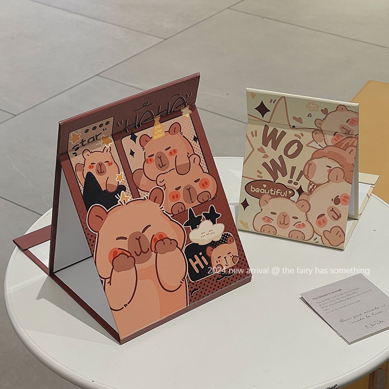 可爱化妆镜家用台式桌面折叠镜办公室便携手持镜学生随身梳妆镜