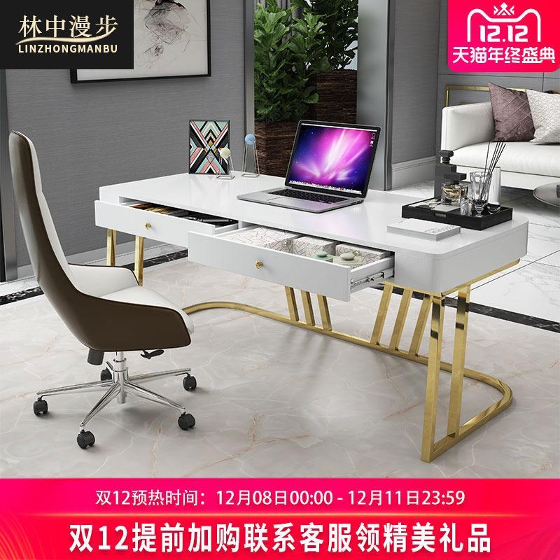 后现代电脑桌台式家用白色烤z漆北欧简约办公桌轻奢书桌梳妆台