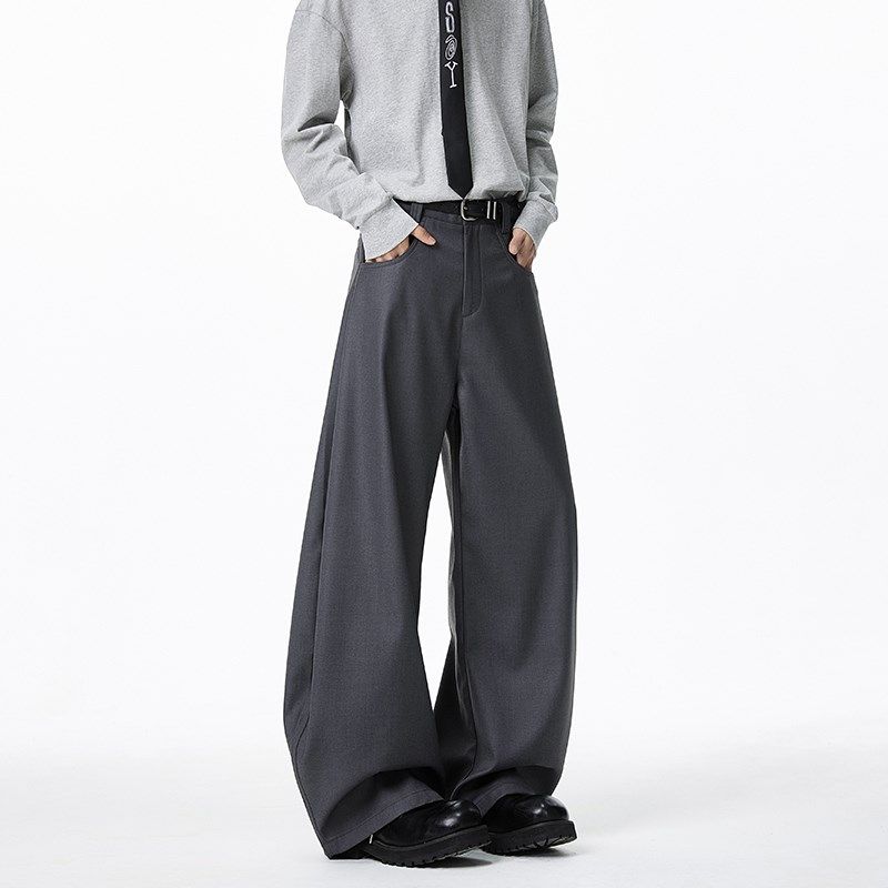 深灰色解构弯刀西裤男垂坠感高级感冰丝阔腿直筒高腰西装裤子春夏,男装,休闲裤,淘宝优惠券,粉丝福利购,淘宝优惠卷