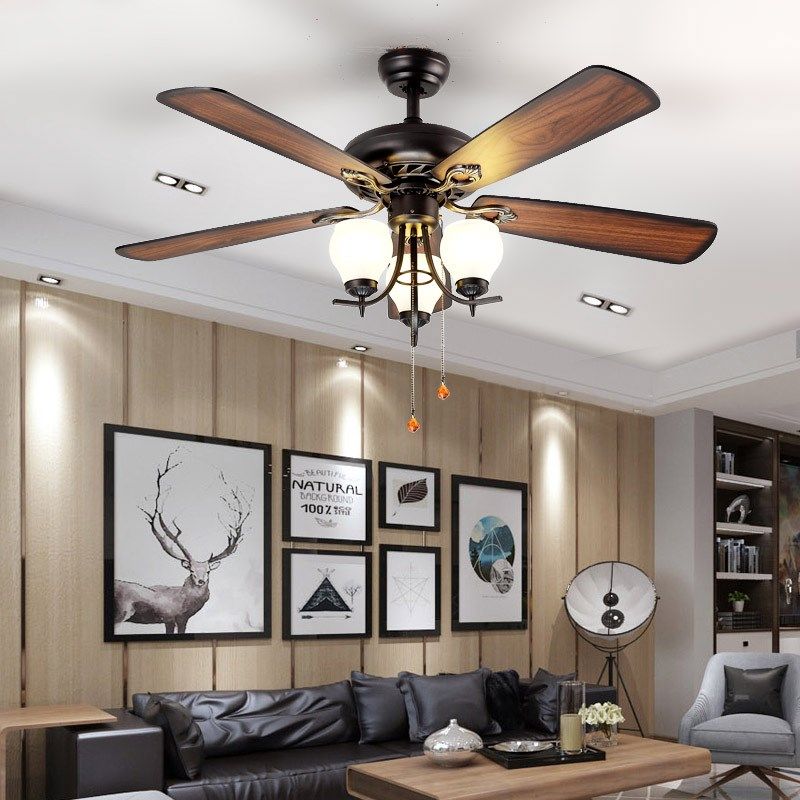 美式吊扇灯客厅餐厅简约复古灯扇家用带电风扇吊灯北欧静音风扇灯,家装灯饰光源,风扇灯,淘宝优惠券,粉丝福利购,淘宝优惠卷