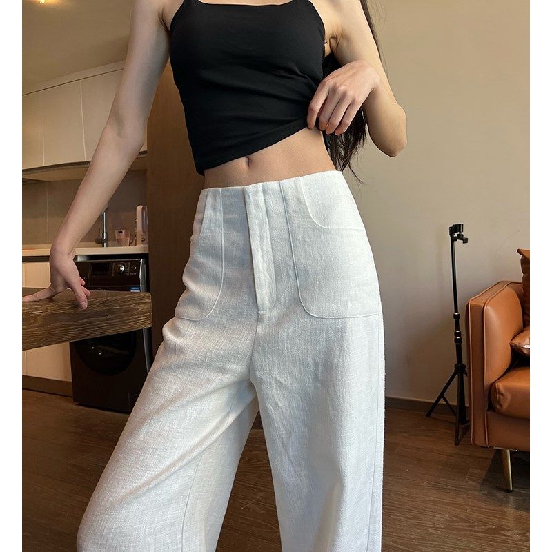 白色亚麻苎麻阔腿裤女夏季薄款高腰垂感老钱风西装直筒棉麻休闲裤,女装/女士精品,休闲裤,淘宝优惠券,粉丝福利购,淘宝优惠卷