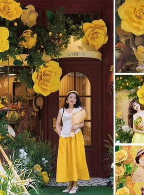 秋日黄玫瑰 大j型秋天节置景打卡点店铺美陈列网红装饰拍照道具墙