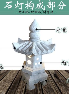 青石仿古石灯笼日式庭院仿古w石雕石灯花园户外室内照明石灯塔摆