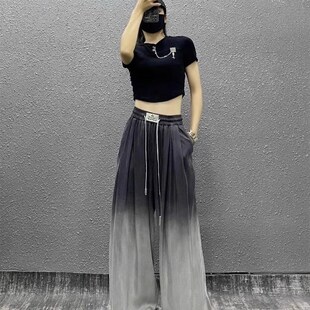 特大码300斤渐变阔腿长裤男女装夏季宽松直筒垂感休闲百搭拖地裤2