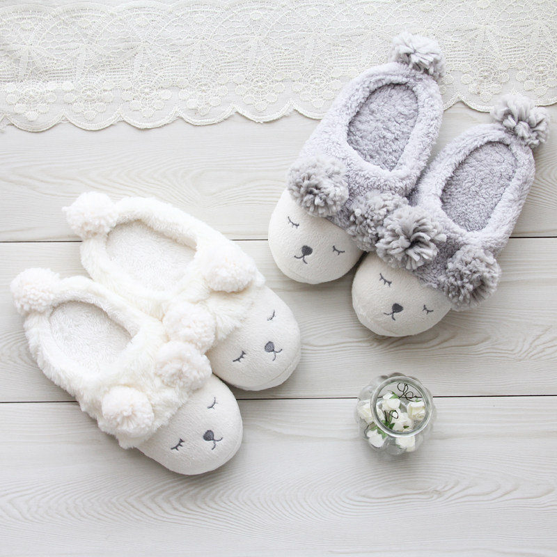 秋冬季可爱卡通情侣棉拖鞋女保暖家居静音木地板拖鞋室内软底托鞋