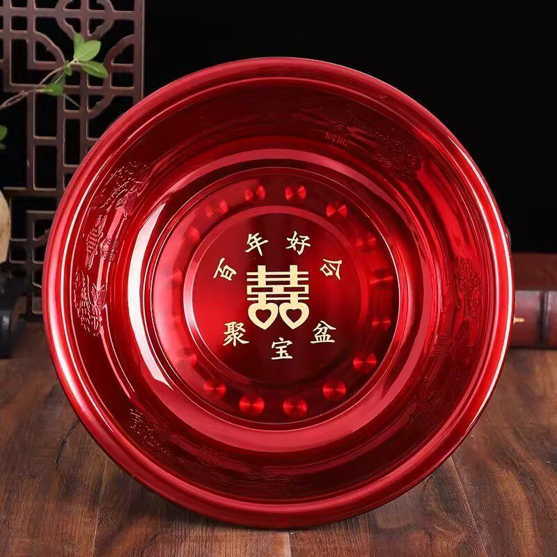 结婚脸盆陪嫁红色脸盆新人出嫁喜盆婚礼婚庆娘家嫁妆不锈钢洗脸盆