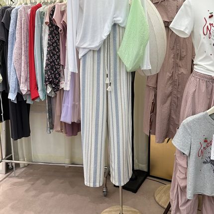 W327 抽绳松紧腰民族风棉麻宽松阔腿休闲裤垂感拖地裤95330