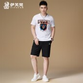 男士 一整套搭配男装 夏季 欧货高端休闲运动套装 潮牌短袖 短裤 两件装