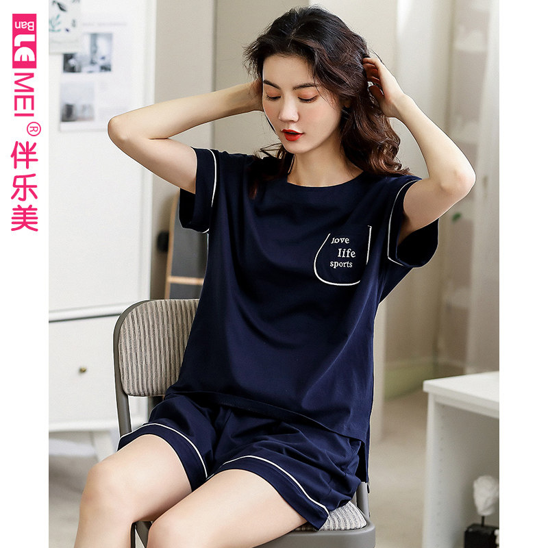 睡衣女夏季纯棉短袖短裤薄款夏天全棉女式韩版休闲运动家居服套装
